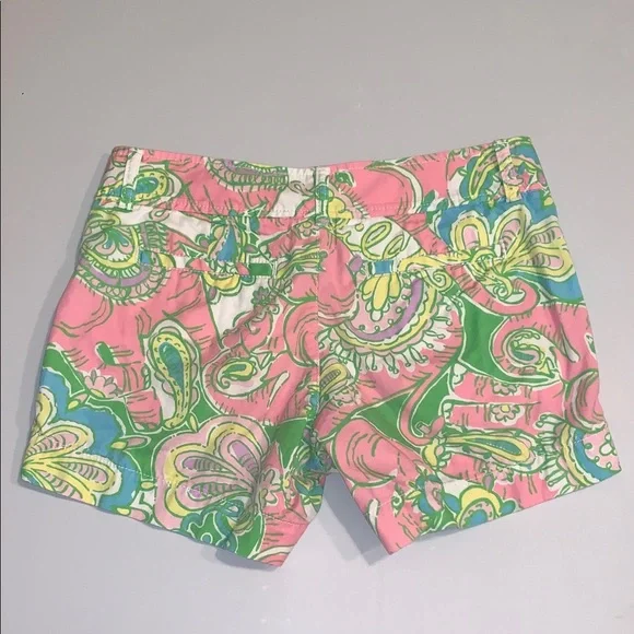 Lilly Pulitzer Chin Chin Callahan Flat Front Shorts Golf Pink Green Elephants 2 - Picture 2 of 9